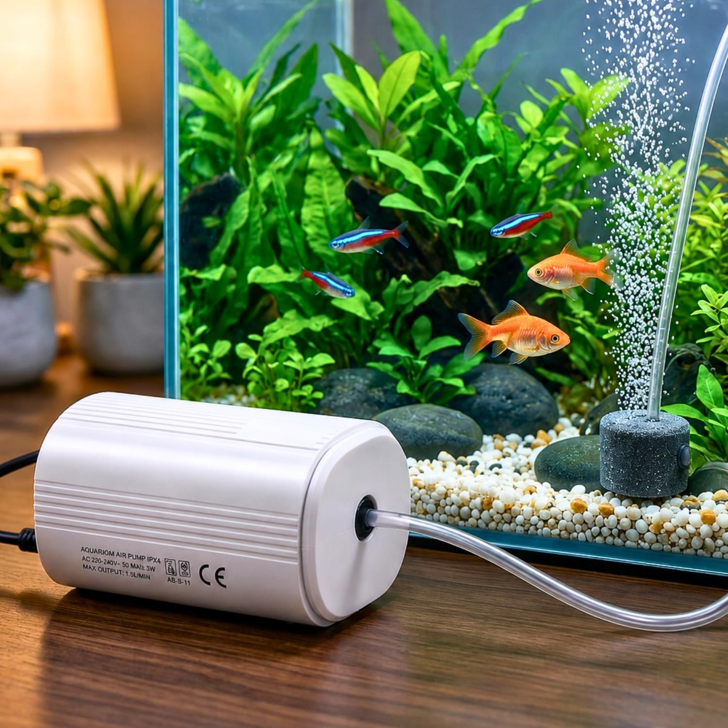 VAYINATO BlueScale KE-511 Single Way Ultra Silent Aquarium Air Pump 2W – Oxygen Pump, High Air Output 1 x 3L/min, Energy-Effi