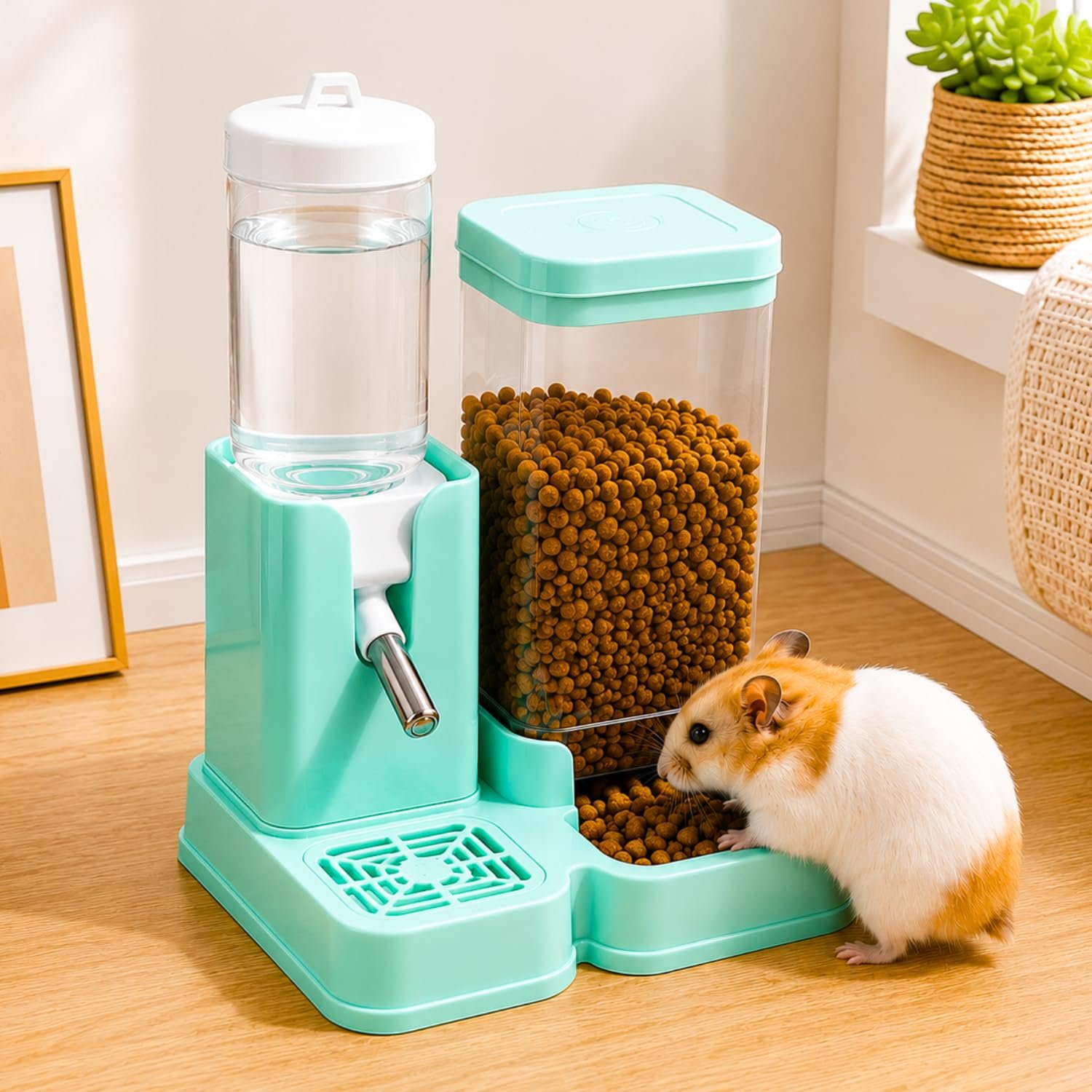 VAYINATO® Hamster 2-in-1 Water & Food Feeder (Random Colour) | 80ml Top-Fill Water Dispenser & 320ml Food Container | Anti-Le