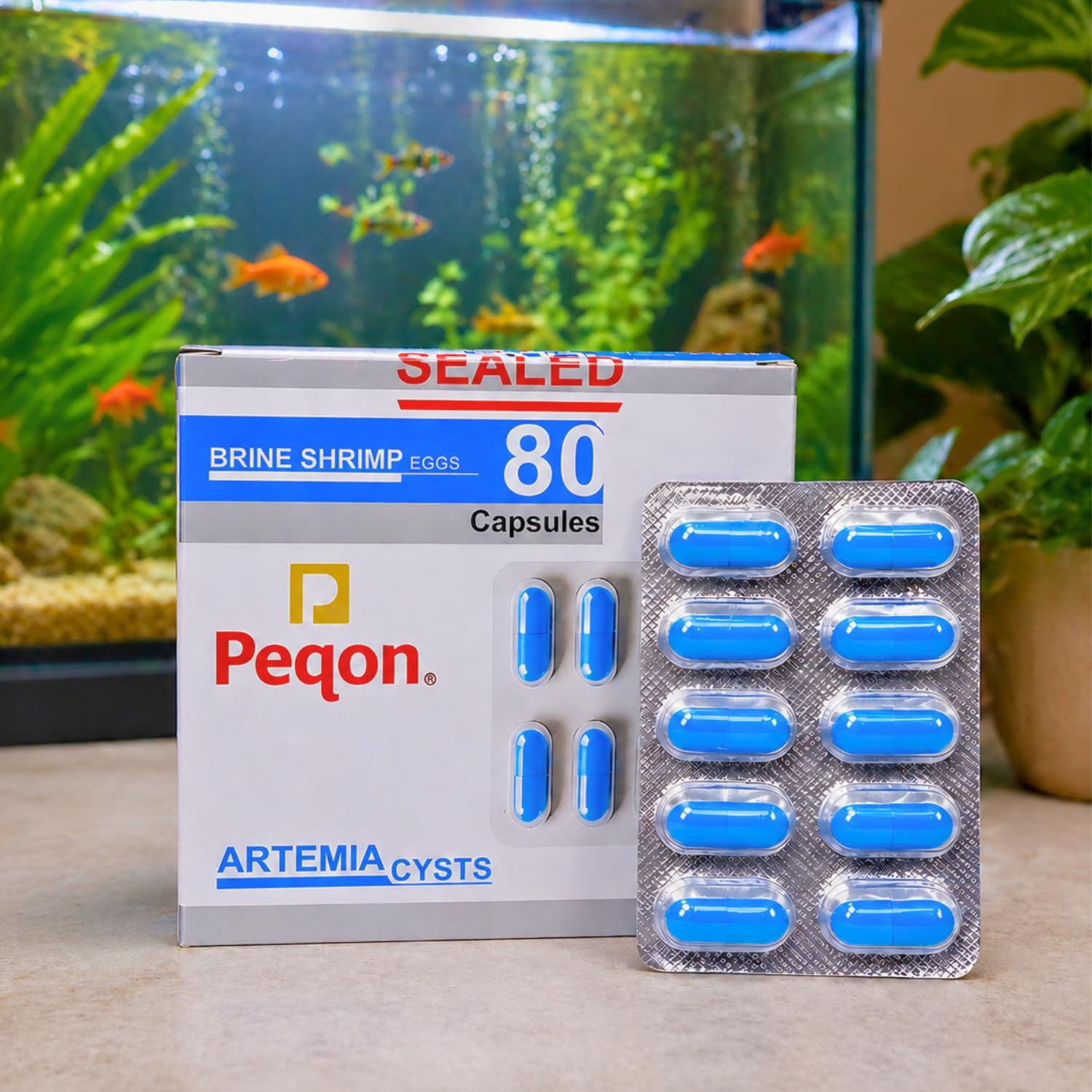 VAYINATO® Peqon Artemia Cysts Brine Shrimp Eggs with 90% Hatching Rate for Baby Fish (1 Strip (10 Capsules)) BY Petzlifeworld