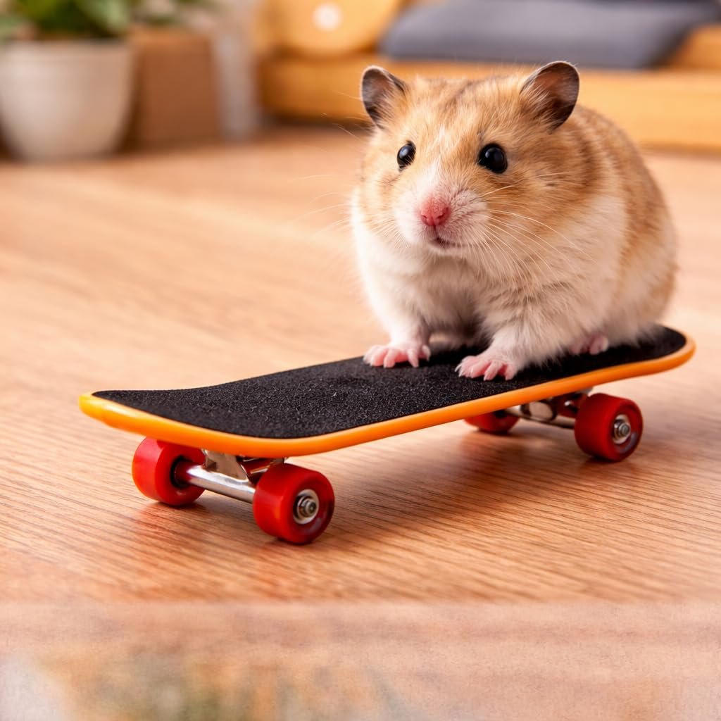 VAYINATYO Hamster Skateboard Toy, Mini Pet Scooter with Non-Slip Surface, Durable Plastic Board, Interactive Exercise Toy for