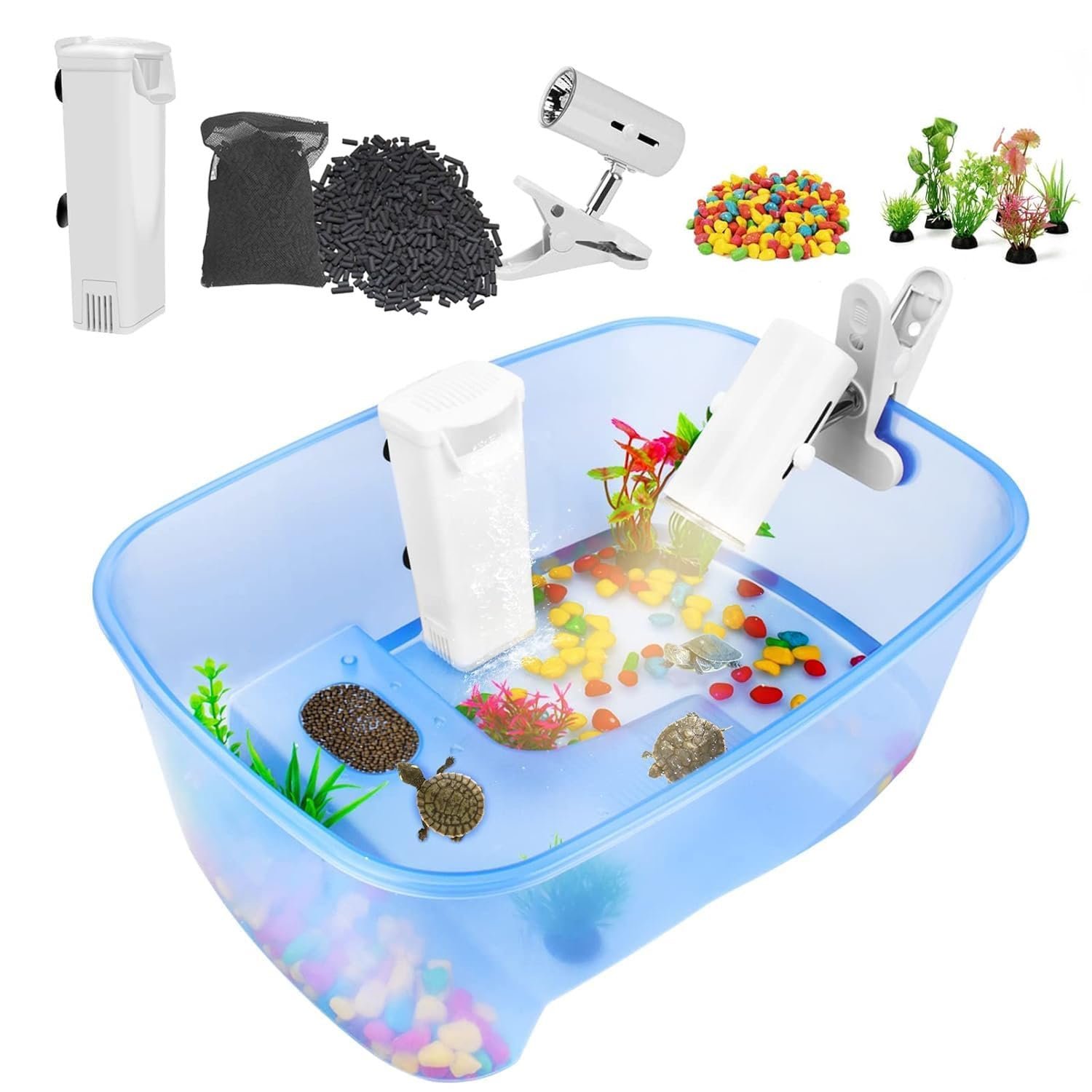 Venus Aqua Baby Turtle Aquarium Tank Starter/Accessories Kit - Reptile Terrariums Tortoise Habitat with UV Basking Light Lamp