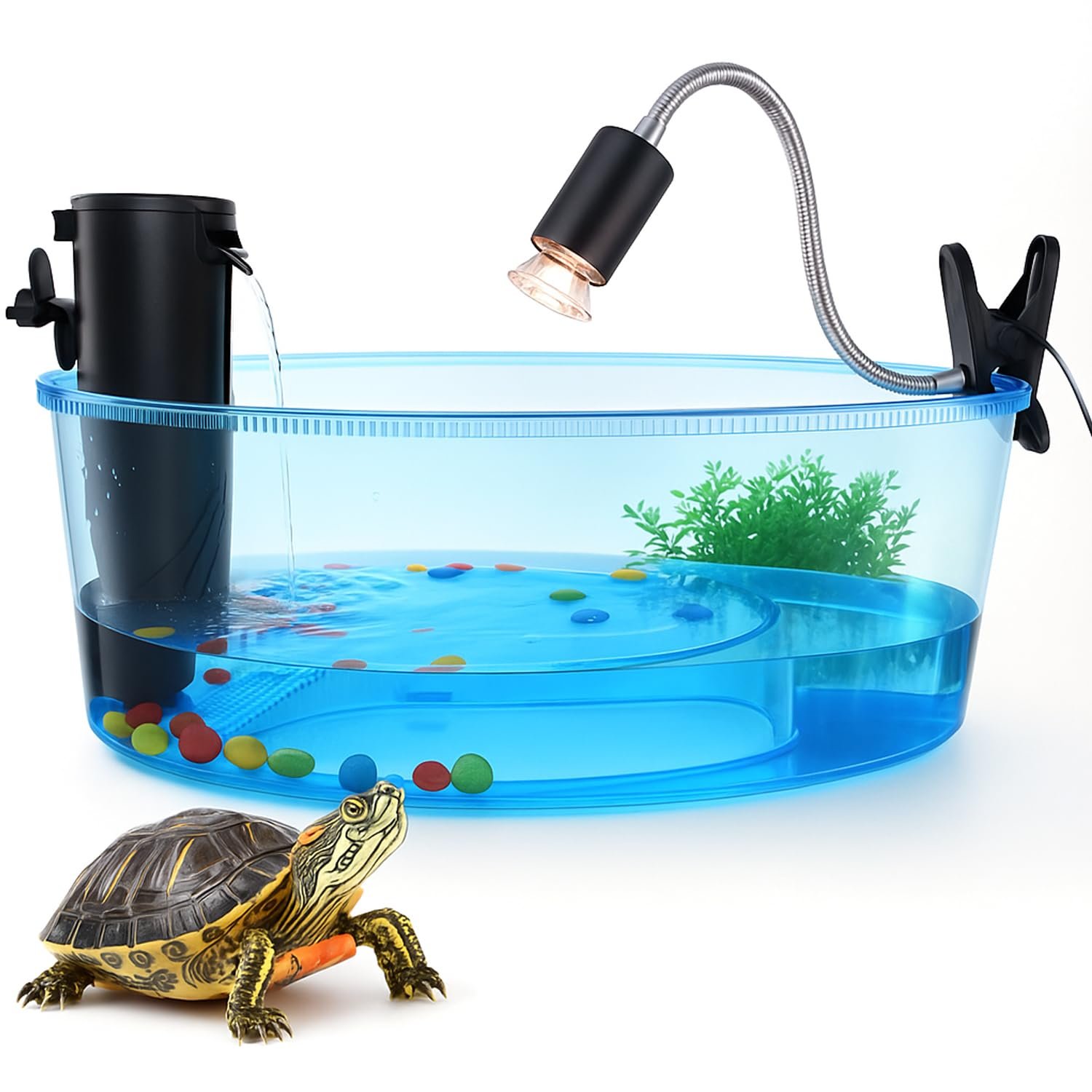 Venus Aqua Blue Turtle Tank with Platform – 22x14.5x8” Reptile Aquarium Habitat Box for Tortoise, Medium/Large Vivarium Baski