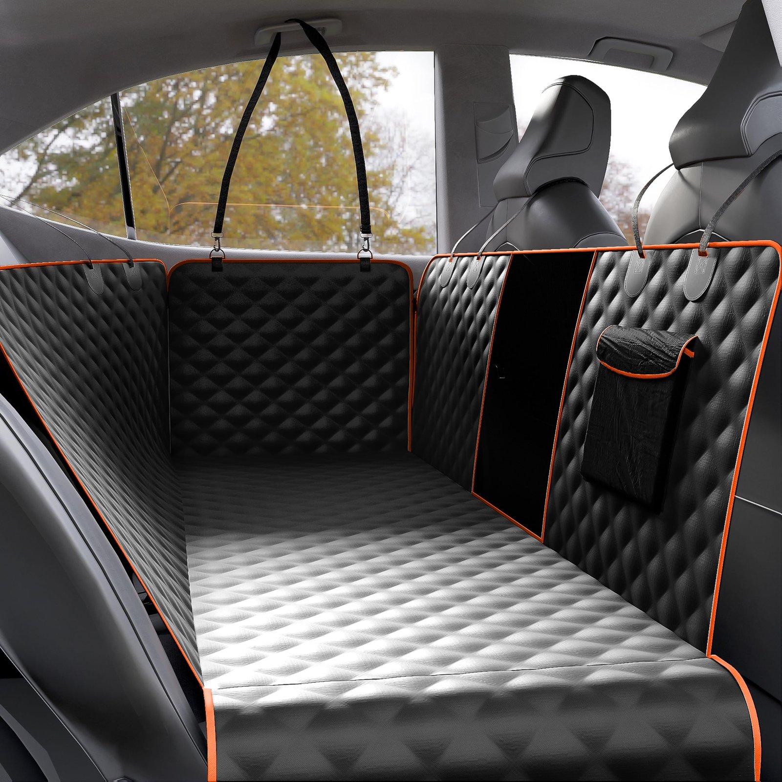 Vertical-Pro Dog Car Seat Cover for Back Seat with Mesh Window - Waterproof Pet Hammock with Side Fl