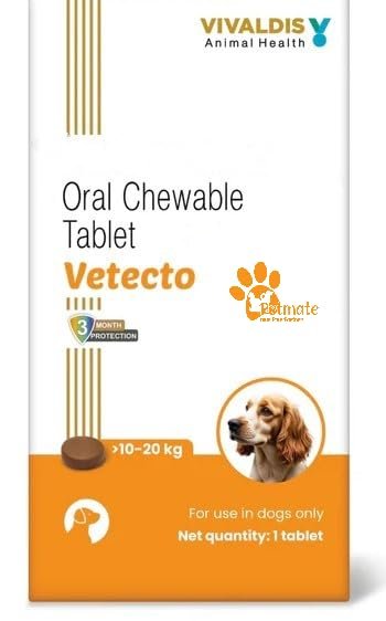 Vetecto - Flea & Tick Tablet for Dogs 10–20 kg | 3-Month Protection | Pack of 1 Chewable Tablet I by PETMATE Your PAW Partner