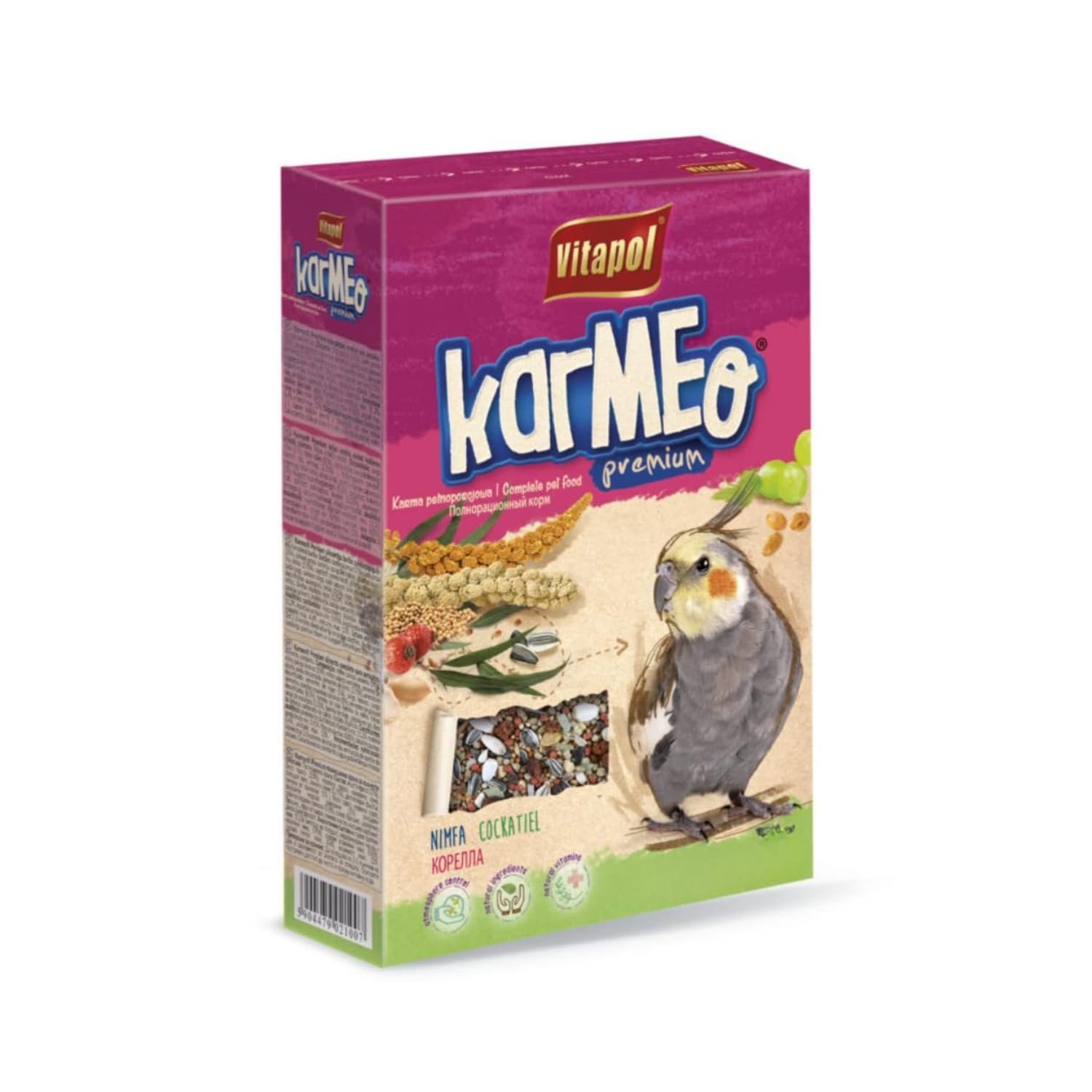 Vitapol Karmeo Premium Cockatiel Food Millet Seeds Fruits Herbs 400 g | Millet and flax enrichment • Sunflower seed goodness