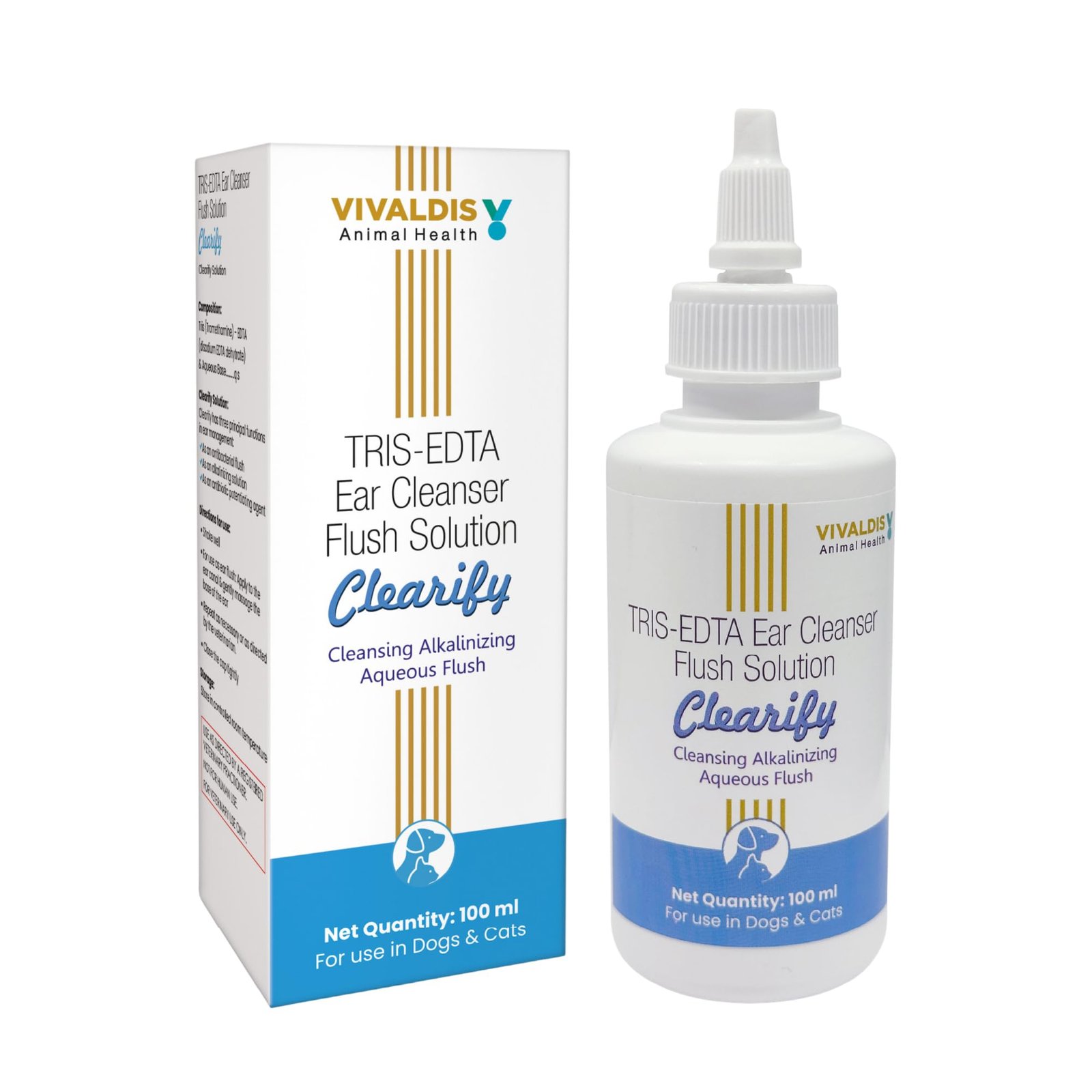 Vivaldis Clearify Tris EDTA Ear Cleaner for Dogs & Cats | Dog Ear Drops & Cat Ear Cleaning Solution | Removes Wax, Dirt & Odo