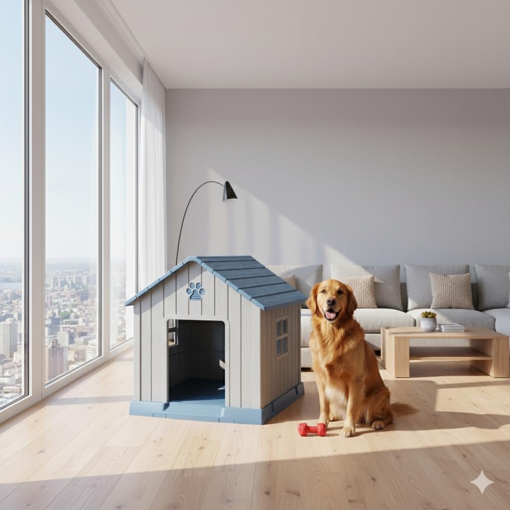 Vizamoplast Paw Villa Large Dog House | Premium PP Plastic Dog Kennel for Indoor & Outdoor Use | Weatherproof, UV Resistant,