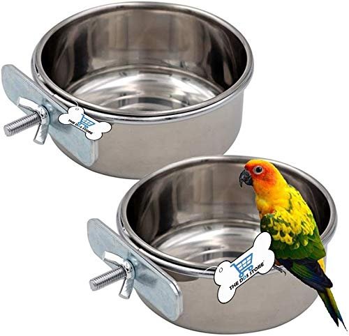 Water Food Bowl Bird Cage Cups, Stainless Steel Bird Hanging Bowl,Bird Feeding Dish Cups,Animal Cage Water Food Bowl,Holder P