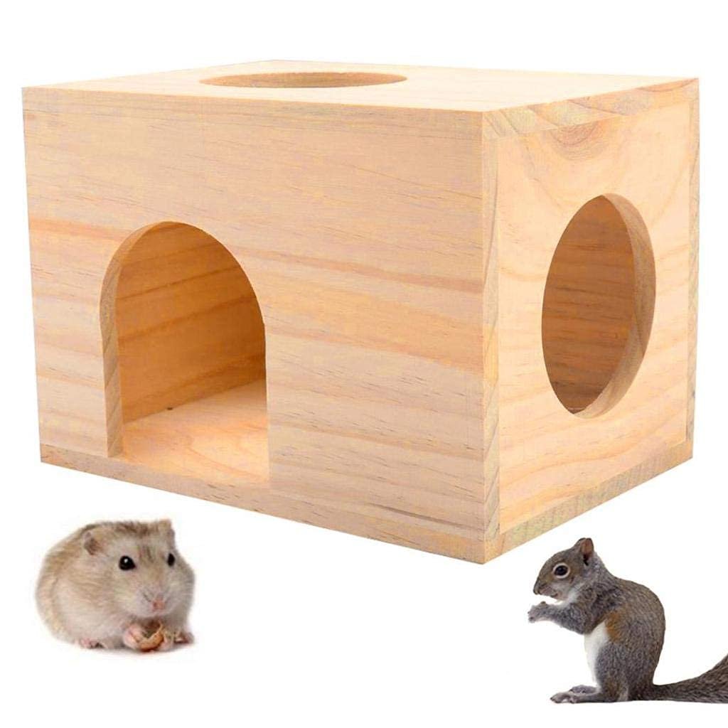 Western Era Wood HideHouse Hut Hammock Sleeping Cabin Cage Accessory Toy for Hamsters, Hedgehog, SugarGlider, Birds, Small Gu