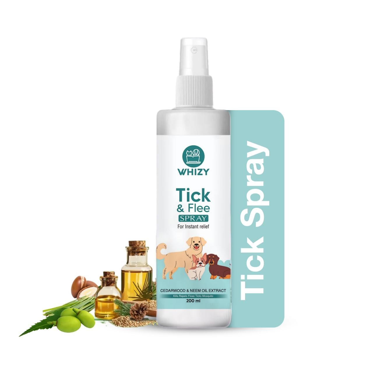 Whizy Ticks Spray, Tick and Flea Remover for Dogs with Cedarwood Oil and Neem Oil - 200ml - Pet Dog Grooming