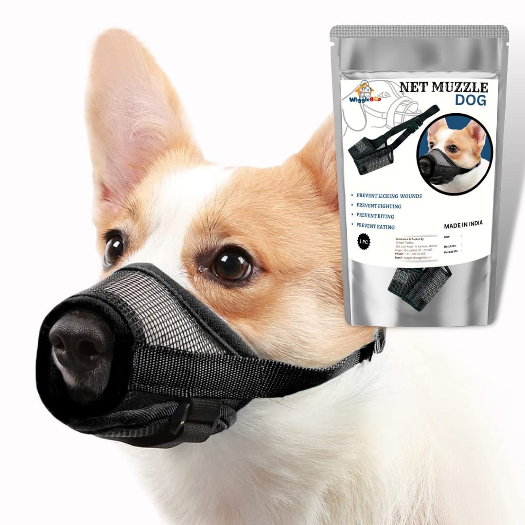 WiggleBoo Dog Net Muzzle|| Comfortable & Secure for Safe Walks & Vet Visits || Adjustable, Breathable, and Lightweight (Extra