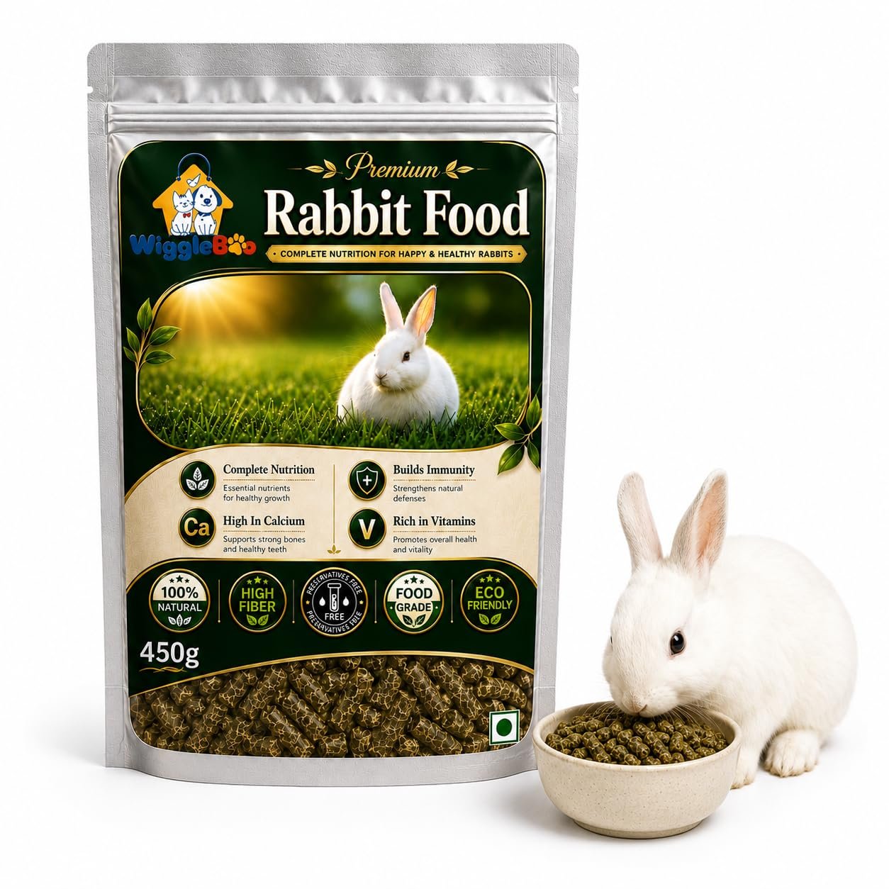 WiggleBoo Rabbit Pellet Food Rich in Vitamins D, Minerals,Calcium & Healthy Food for All Kinds of Rabbit Every Bite Have Nutr