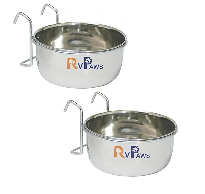Woofy Bird Feeding Dish Cups, Parrot Food Bowl Holder-Stainless Steel Coop Cup, Bird Cage Water Bowl for Parakeet African Gre