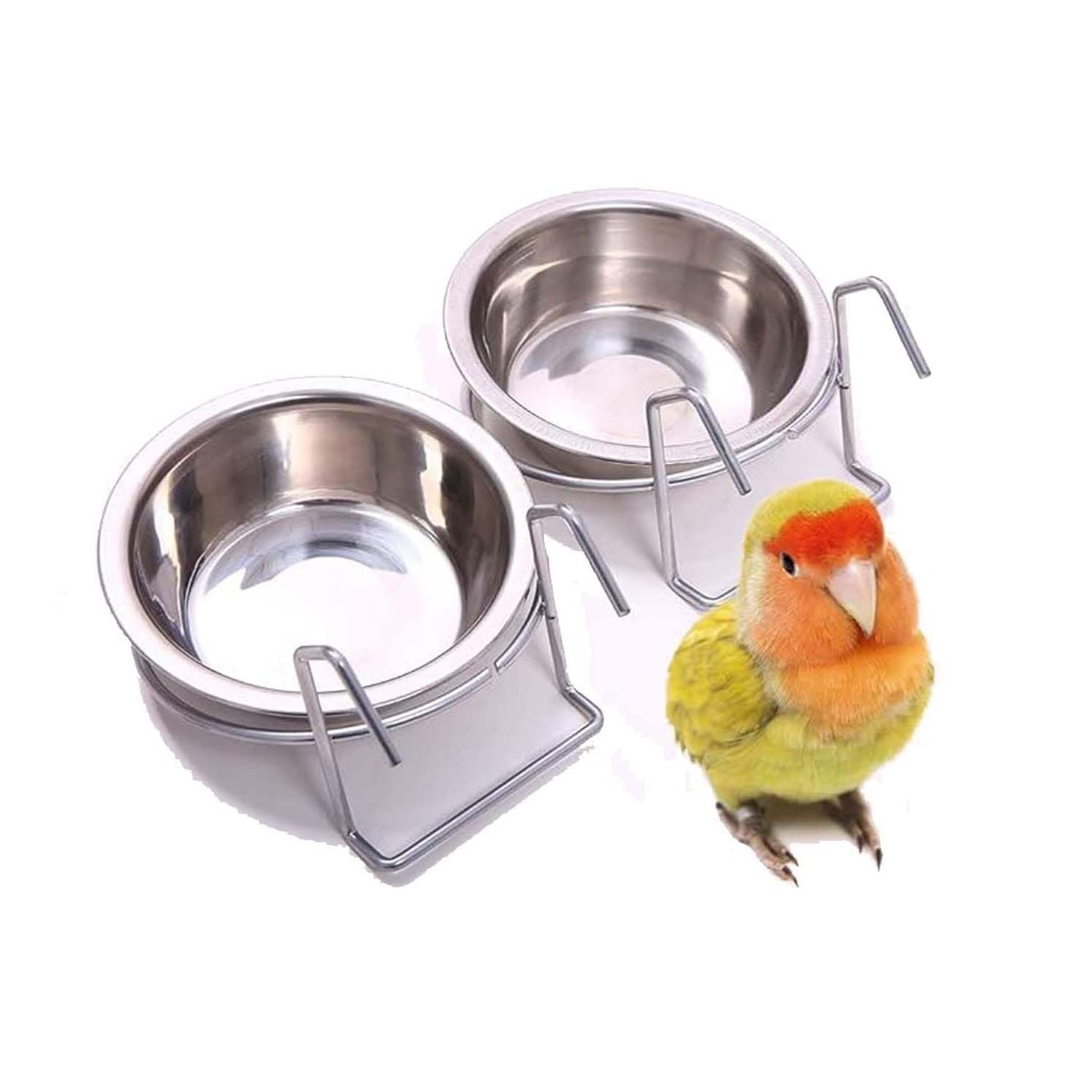 Woofy Bird Stainless Steel Bowl|Parrot Feeding And Watering Premium Hanging Bowls|Feeder Bowl With Holder For All Birds-250 M