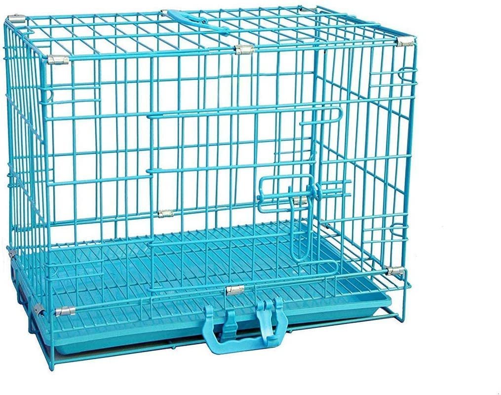 Woofy Dog Cage - Powder Coated, Double Door Folding Metal Cage/Crate/Kennel with Removable Tray and Paw Protector for Dogs, C