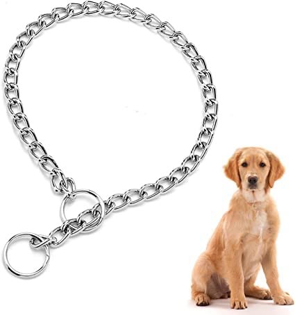 Woofy Stainless Steel Dog Chain Collar - Durable Thick Choke Collar for Pet Outdoor Training Walking, Adjustable Silver Metal