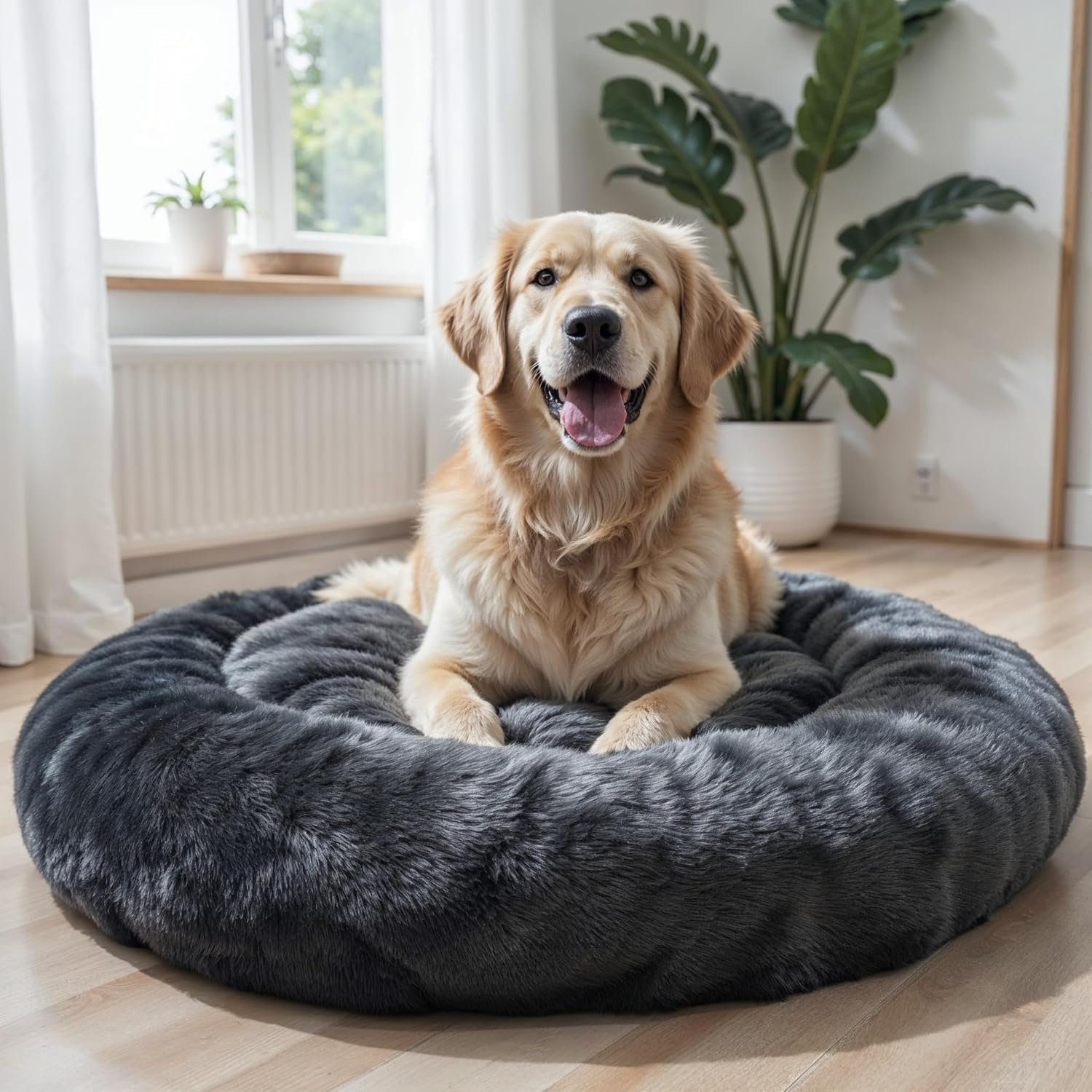 WOW DOG Donut Bed for Dogs & Cats (Gray, Large Size)