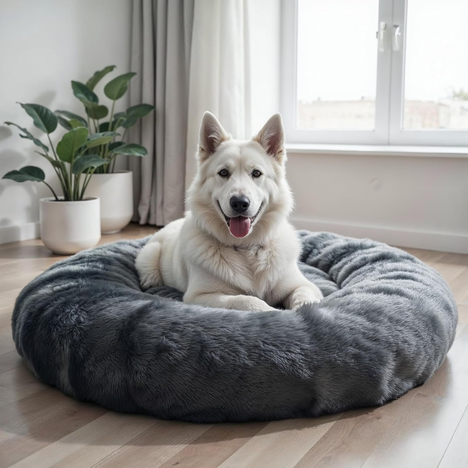 WOW DOG Donut Bed for Dogs & Cats (Gray, X-Large Size)