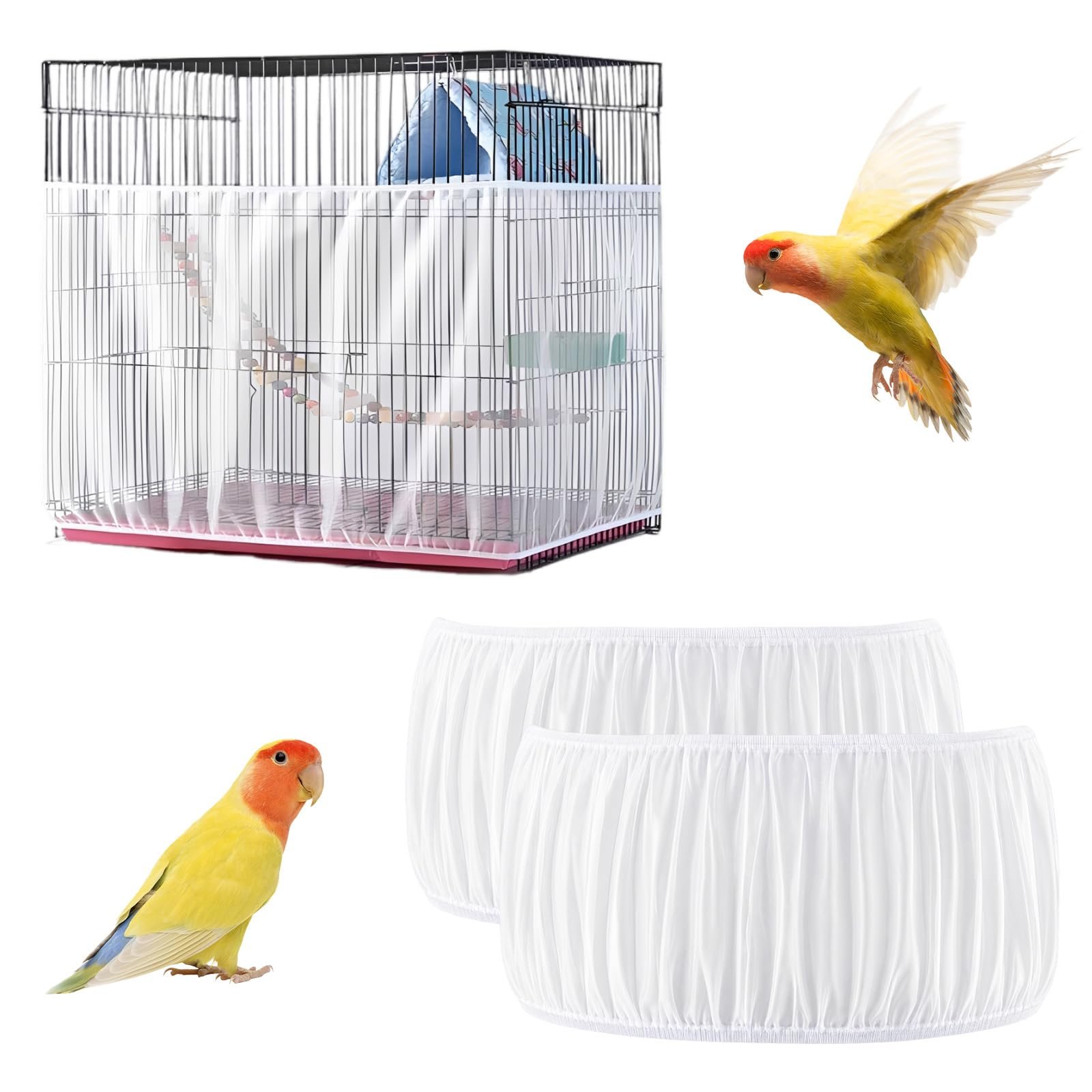 XFSAFDM 2 Bird Cage Splash Guard Nets, Adjustable Fit, Feather Containment | Large Bird Cage Accessory, Maintains Ventilation