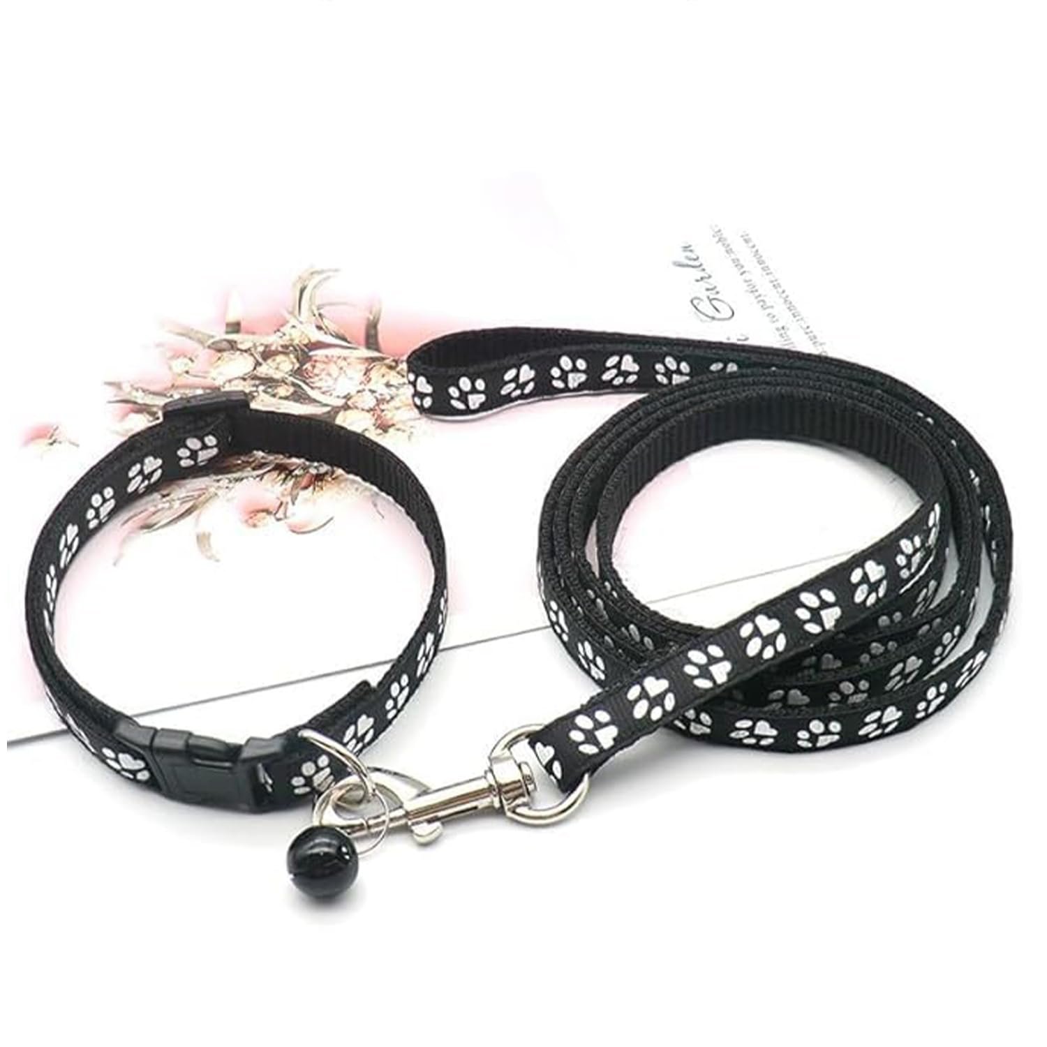 YellowCult Dog/Cat Collar Leash Set with Adjustable Soft Nylon Paw Print Pet Collar for Cats, Puppies, Small Dogs, Fat Rabbit
