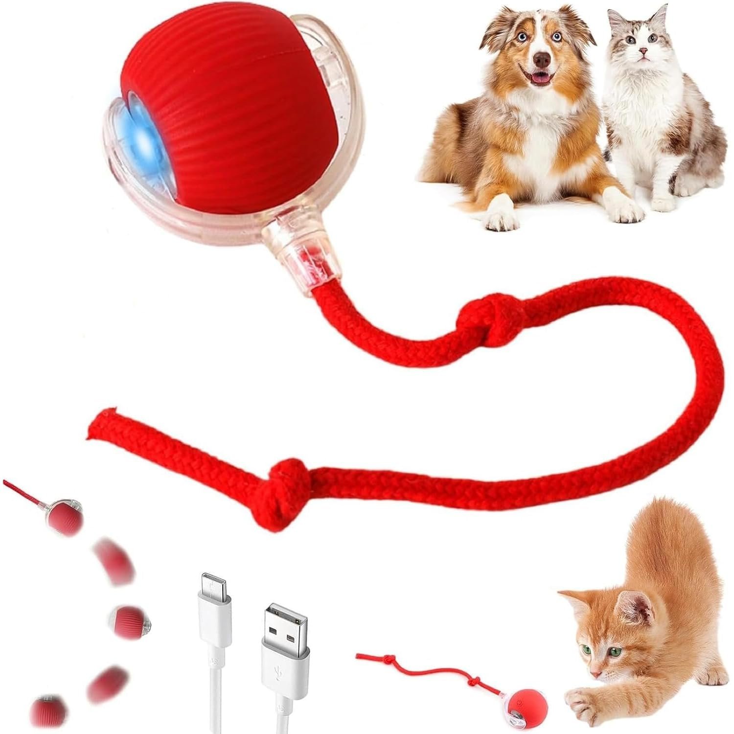 YellowCult Interactive Cat Toys Ball – Smart Rolling LED Ball, Automatic & USB Rechargeable Motion Activate for Indoor Kitten