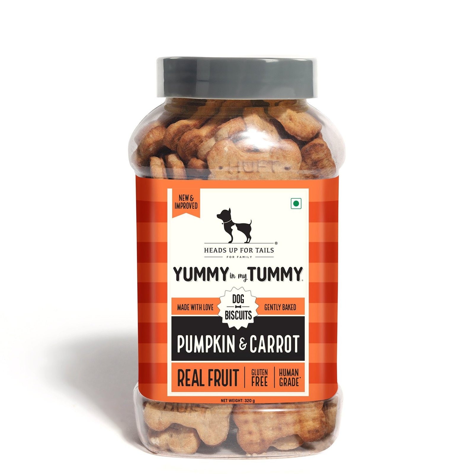 Yummy in My Tummy by HUFT Pumpkin & Carrot Dog Biscuits – 320 gm | Vegetarian Crunchy Treats for Dogs | Healthy Training Snac