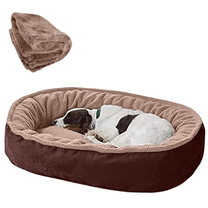 ZENIPUP Premium Dog Bed with Free Blanket for Small, Medium & Large Dogs | Soft Fur Orthopedic Washable Pet Bed with Fiber Fi