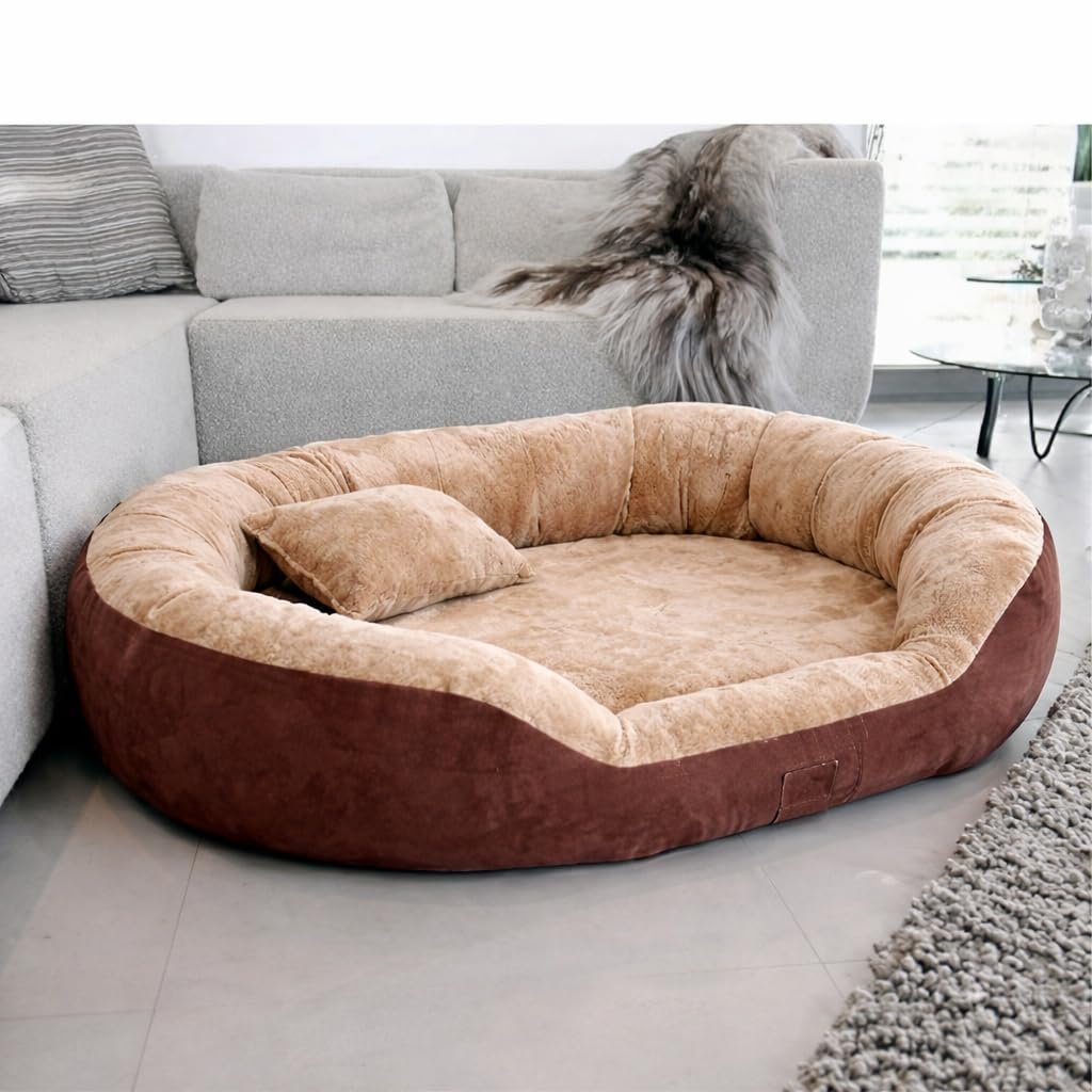 ZENIPUP Premium Fur 4XL Dog Bed for Large Dogs | Orthopedic Washable Pet Bed with Fiber Filling, Anti-Slip Bottom & Calming S