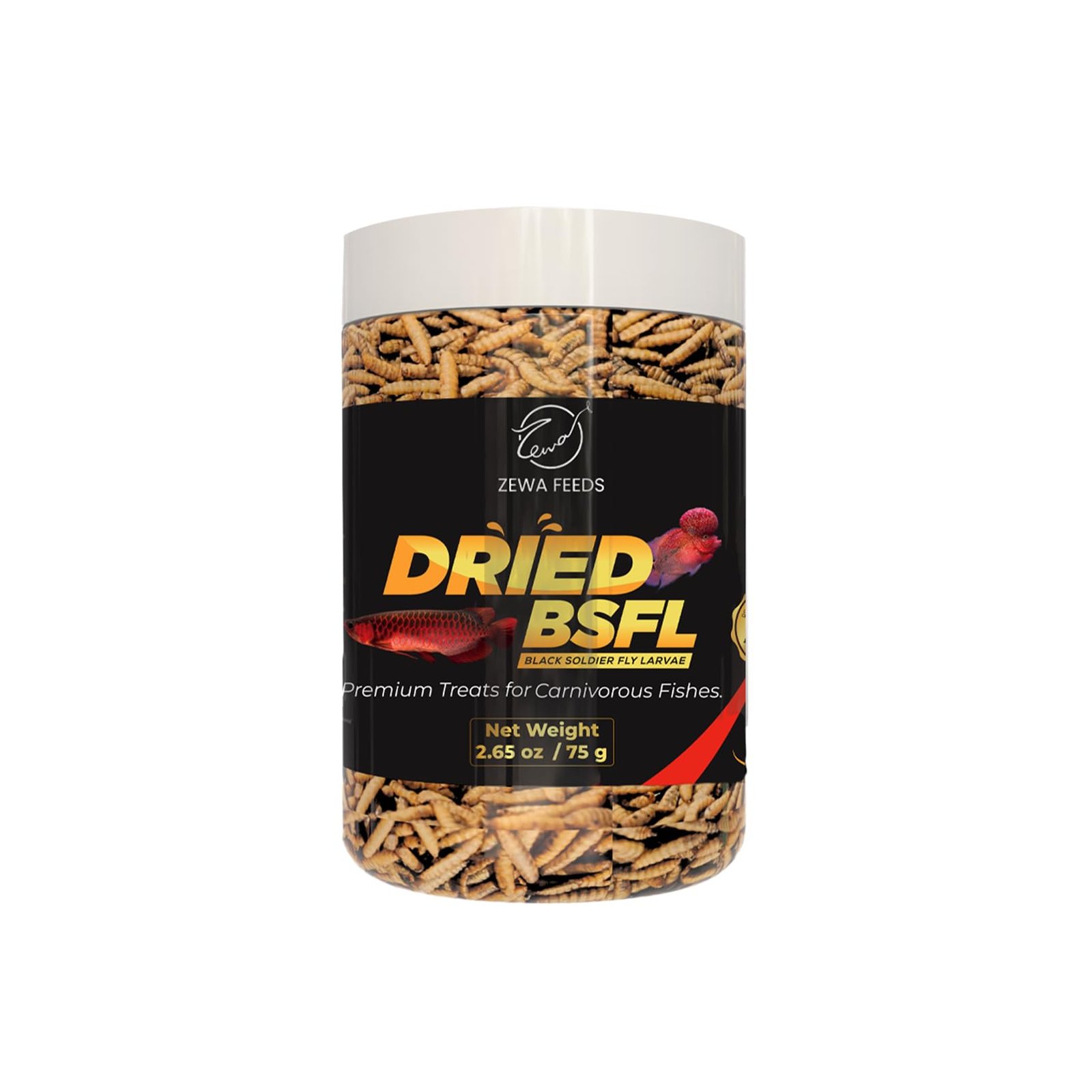Zewa Feeds Dried Black Soldier Fly Larvae - 100% Natural, Protein Rich Fish Food for Arowana, Flower Horn, Oscar, Parrots, Re