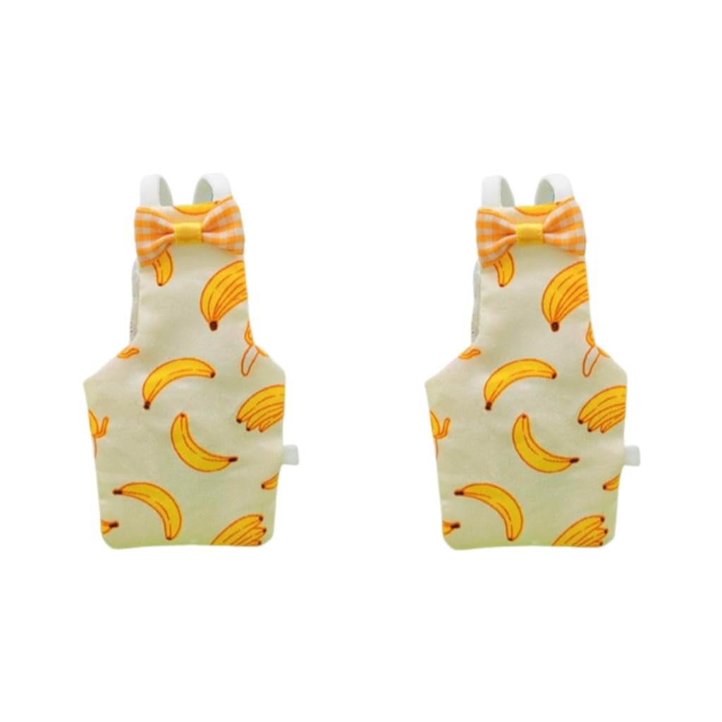 ZIBUYU® 2-Pack Budgie & Small Parrot Flight Suits with Adorable Bow Banana Print, Elastic Straps, Washable Lightweight Design