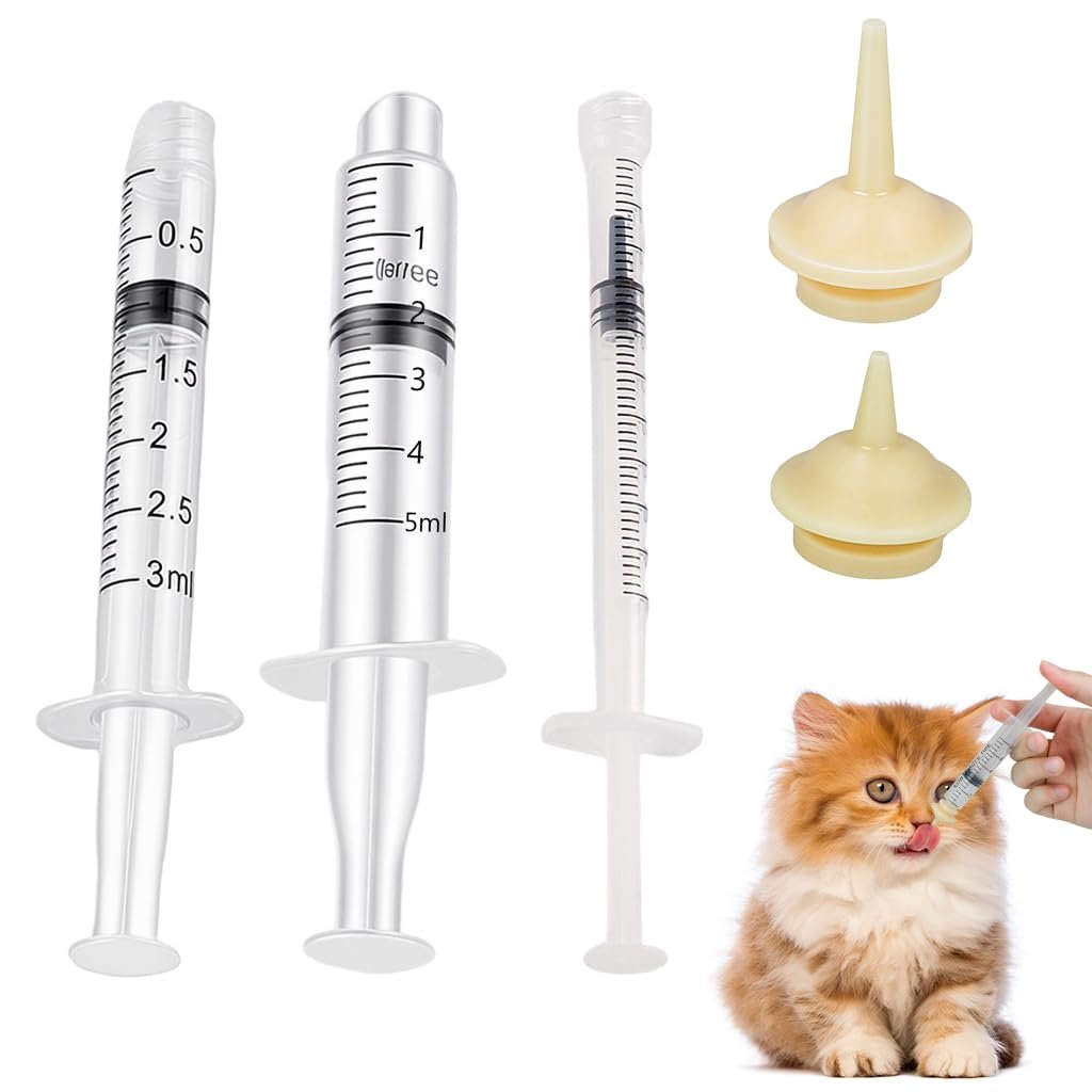 ZIBUYU® 3 PCS Syringe Pump for Feeding Set with 1ml 3ml 5ml & 2 Short Long Nipples - Syringe Pump for Bird & Pet Feeder, PP S