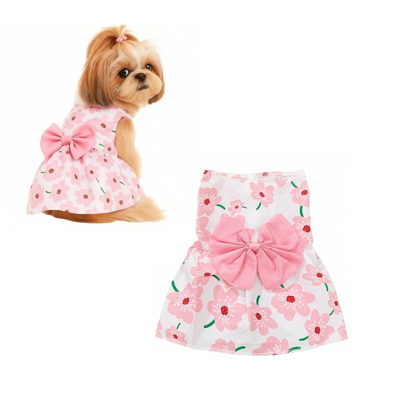ZIBUYU® Florals Pattern Dog & Cat Dress Female with Lovely Bow - Cute Pet Apparel, Cat Dress & Dog Clothes for Medium Dogs, B