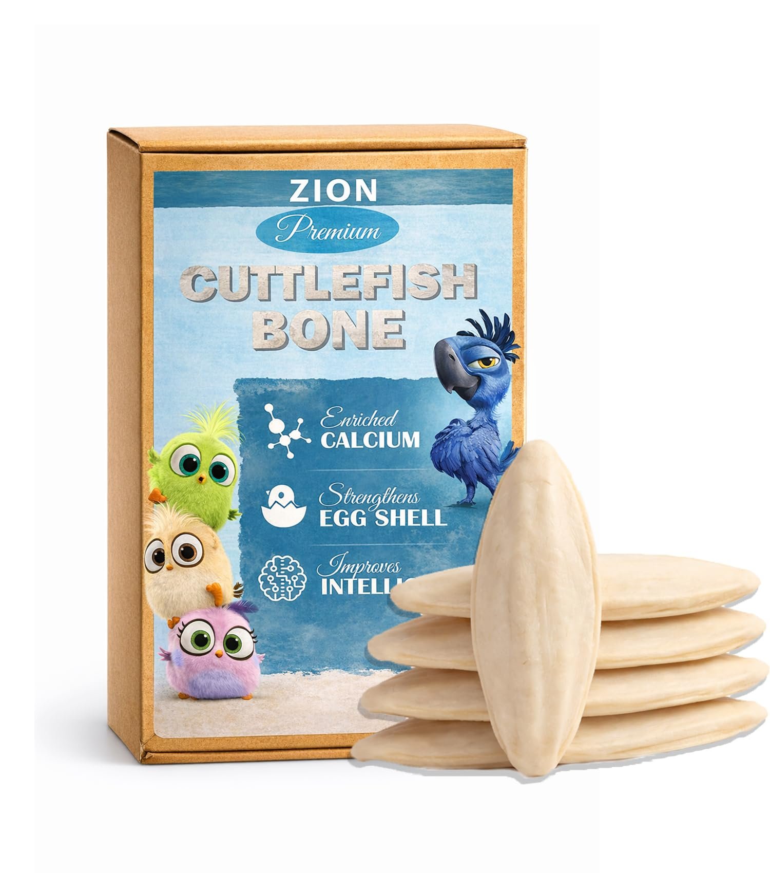 ZION Cuttlefish Bone for Birds,150g Natural Calcium Supplement, Strengthens Eggshells, for Budgies, Cockatiels, Lovebirds, Pa