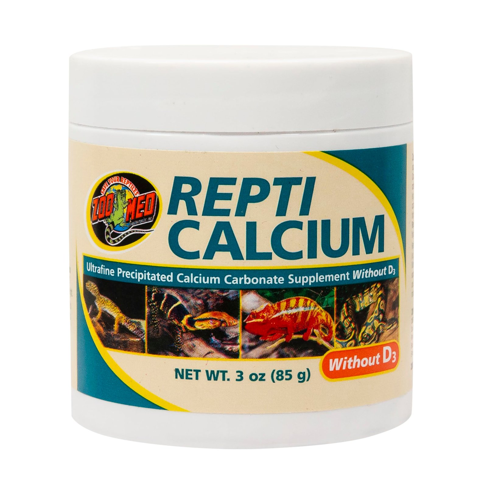 Zoo Med Calcium Without Vitamin D3 Reptile Food, 3-Ounce, All Life Stages, Powder, 1 Count