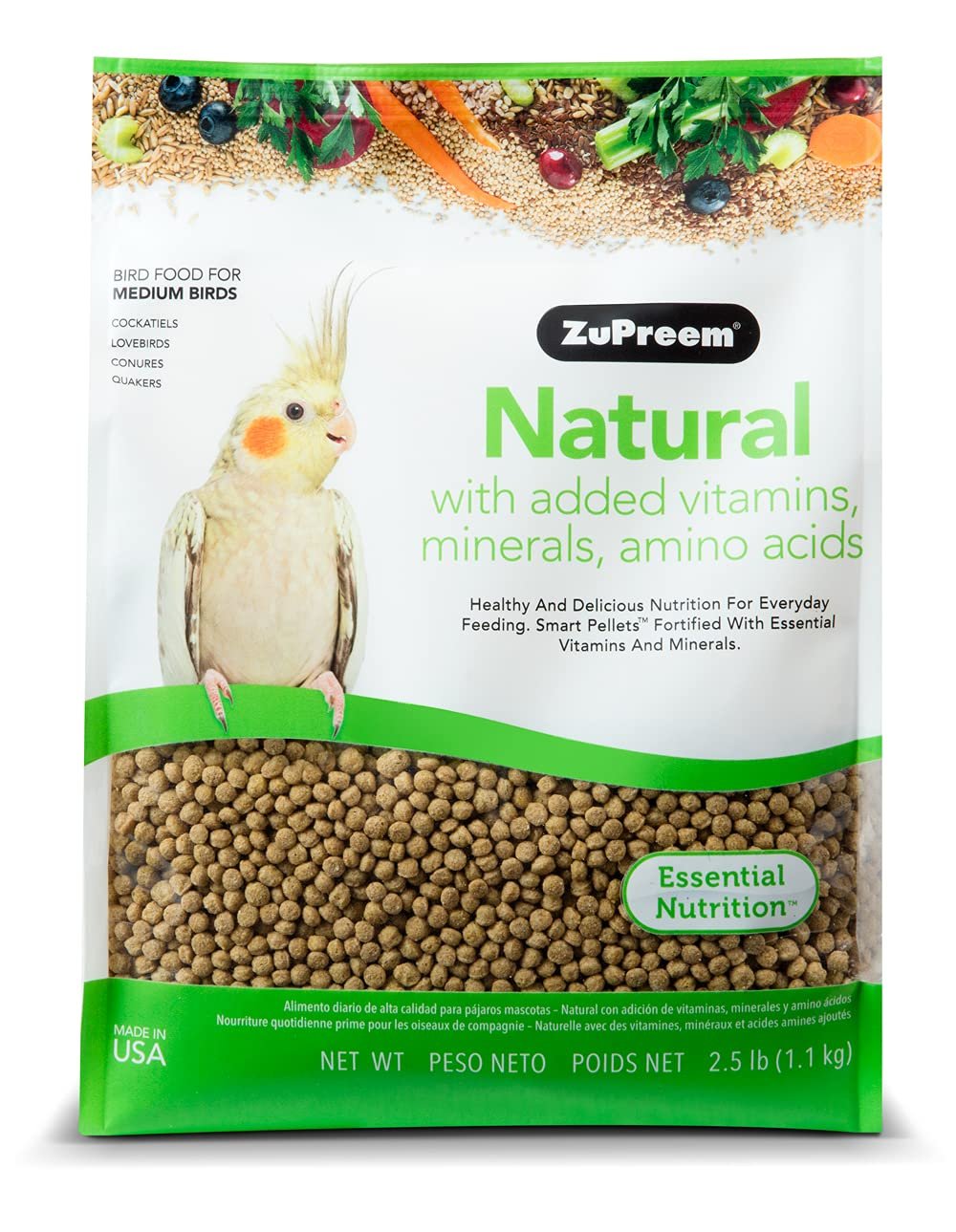 ZuPreem Bird Food Natural with Added Vitamins, Minerals, Amino Acid for Medium Birds 1.1-Kg for All Life Stages