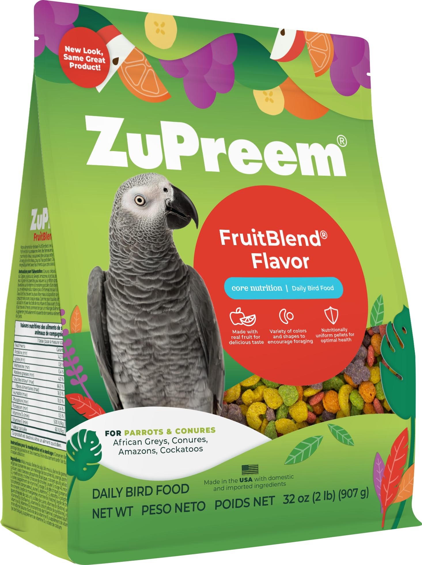 ZuPreem Fruitblend Flavor With Natural Flavors Avian Diets Medium & Adult Large Bird Food Pellet - 907 Gm